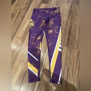 NFL MN Vikings Athletic Leggings Purple and Yellow Graphic